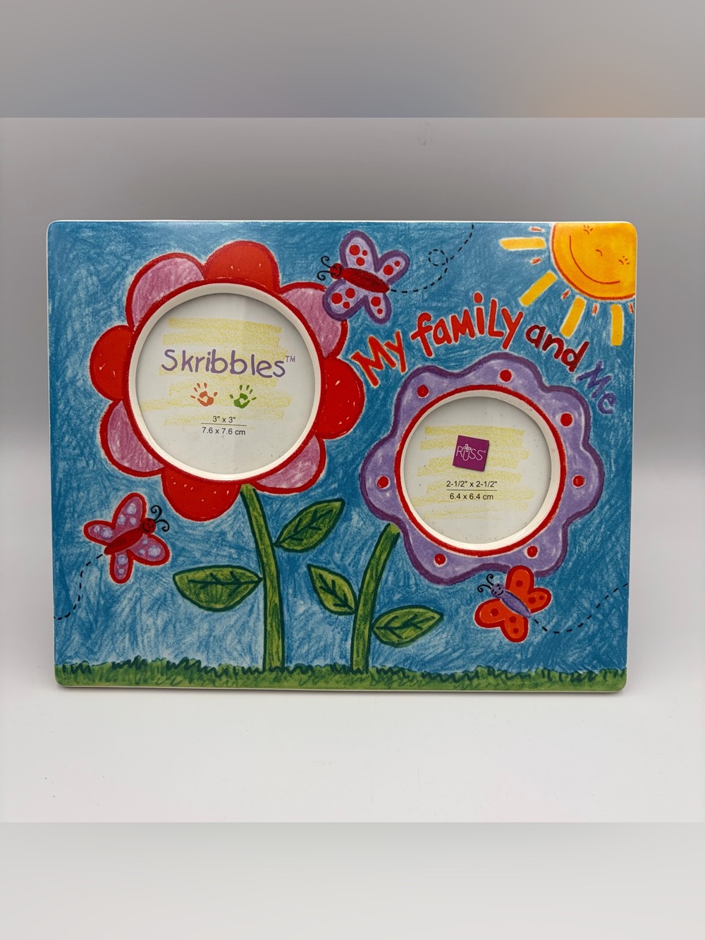 Russ Skribbles Y2K My Family & Me Table Top Ceramic Double Picture Photo Frame